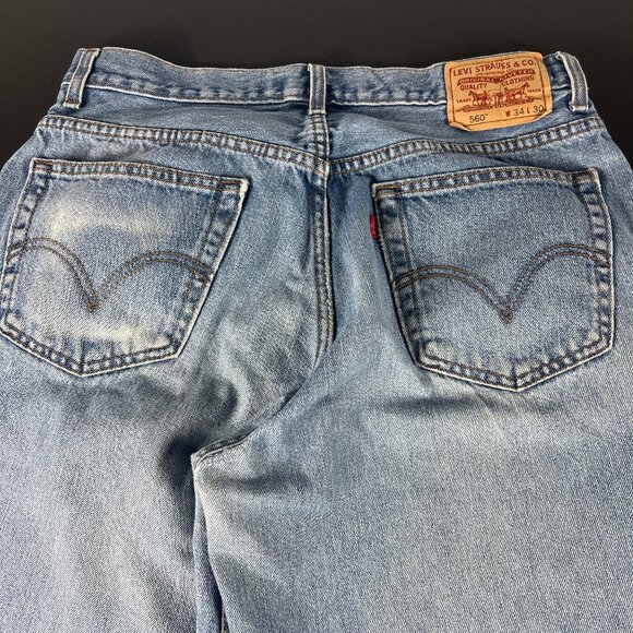 Y2K Levi's Jeans Mens 34x28* 560 Loose Tapered Blue Faded Cotton Denim Tag 34x30 - Picture 9 of 16